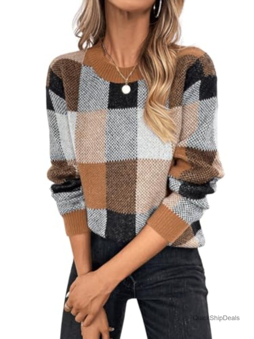 Argyle Plaid Checkered Pullover Sweater Long Sleeve Crew Neck Polyester